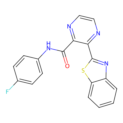 3-(1,3-benzothiazol-2-yl)-N-(4-fluorophenyl)pyrazine-2-carboxamide structure