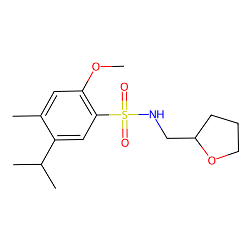 2-methoxy-4-methyl-N-(oxolan-2-ylmethyl)-5-propan-2-ylbenzenesulfonamide structure
