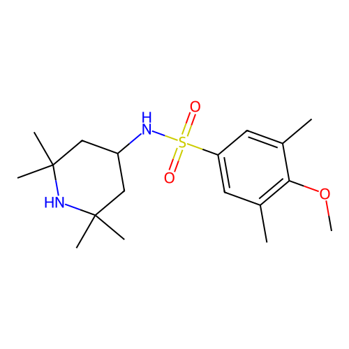 4-methoxy-3,5-dimethyl-N-(2,2,6,6-tetramethylpiperidin-4-yl)benzenesulfonamide structure