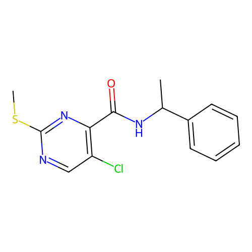 5-chloro-2-methylsulfanyl-N-(1-phenylethyl)pyrimidine-4-carboxamide structure