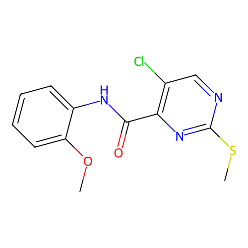 5-chloro-N-(2-methoxyphenyl)-2-methylsulfanylpyrimidine-4-carboxamide structure