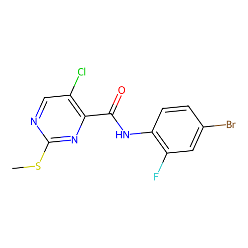 N-(4-bromo-2-fluorophenyl)-5-chloro-2-methylsulfanylpyrimidine-4-carboxamide structure