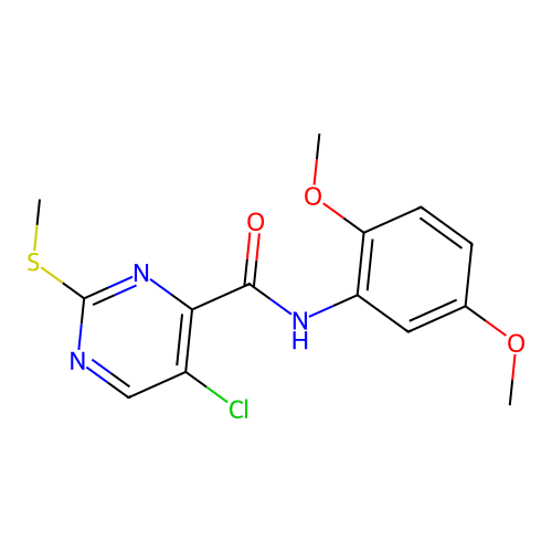 5-chloro-N-(2,5-dimethoxyphenyl)-2-methylsulfanylpyrimidine-4-carboxamide structure