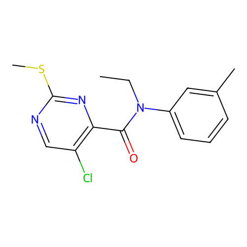 5-chloro-N-ethyl-N-(3-methylphenyl)-2-methylsulfanylpyrimidine-4-carboxamide structure
