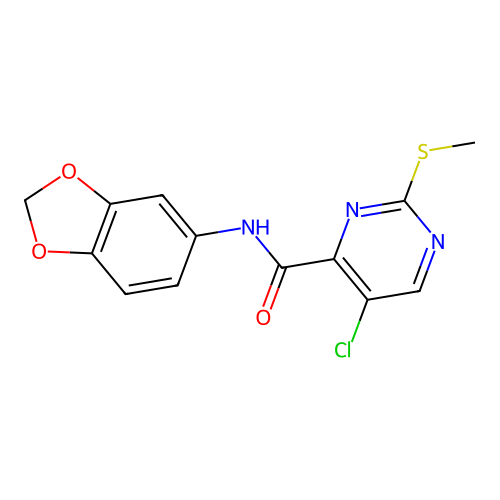 N-(1,3-benzodioxol-5-yl)-5-chloro-2-methylsulfanylpyrimidine-4-carboxamide structure