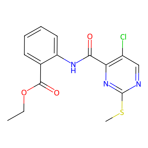 Ethyl 2-(5-chloro-2-(methylthio)pyrimidine-4-carboxamido)benzoate structure