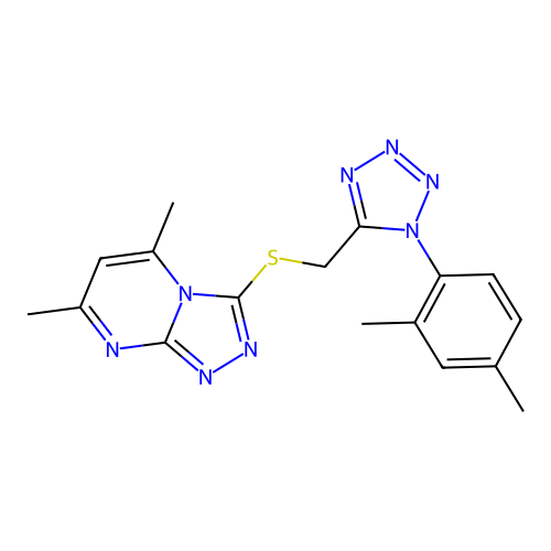 3-({[1-(2,4-dimethylphenyl)-1H-tetrazol-5-yl]methyl}sulfanyl)-5,7-dimethyl[1,2,4]triazolo[4,3-a]pyrimidine structure