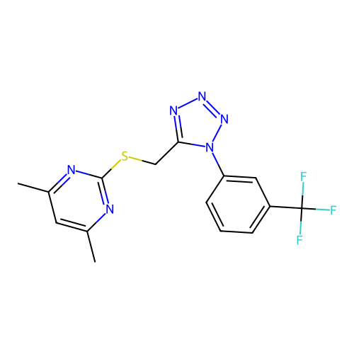4,6-dimethyl-2-[({1-[3-(trifluoromethyl)phenyl]-1H-tetrazol-5-yl}methyl)sulfanyl]pyrimidine structure