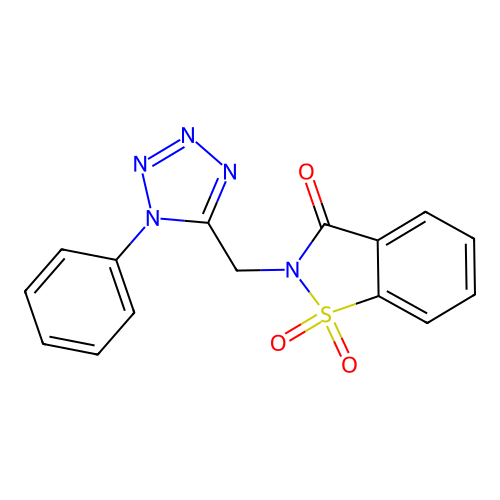 2-[(1-phenyl-1H-tetrazol-5-yl)methyl]-1,2-benzisothiazol-3(2H)-one 1,1-dioxide structure