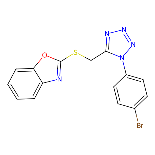 2-({[1-(4-bromophenyl)-1H-tetrazol-5-yl]methyl}sulfanyl)-1,3-benzoxazole structure