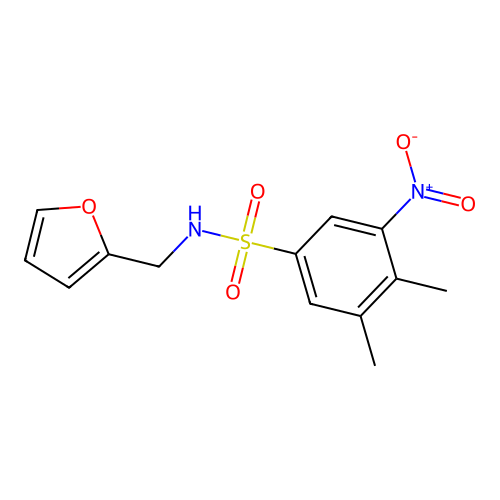 N-(furan-2-ylmethyl)-3,4-dimethyl-5-nitrobenzenesulfonamide structure