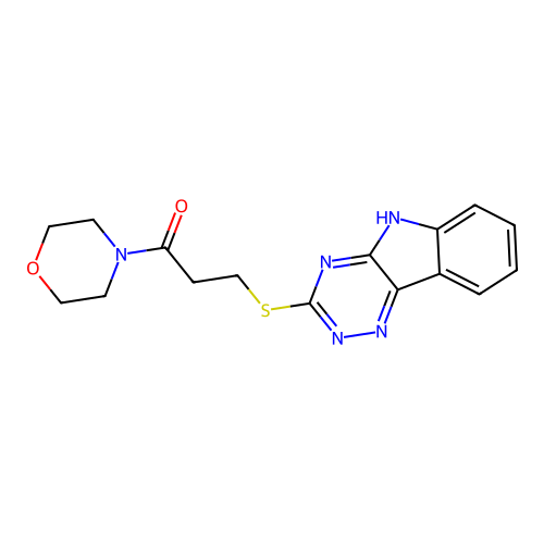 1-morpholin-4-yl-3-(5H-[1,2,4]triazino[5,6-b]indol-3-ylsulfanyl)propan-1-one structure
