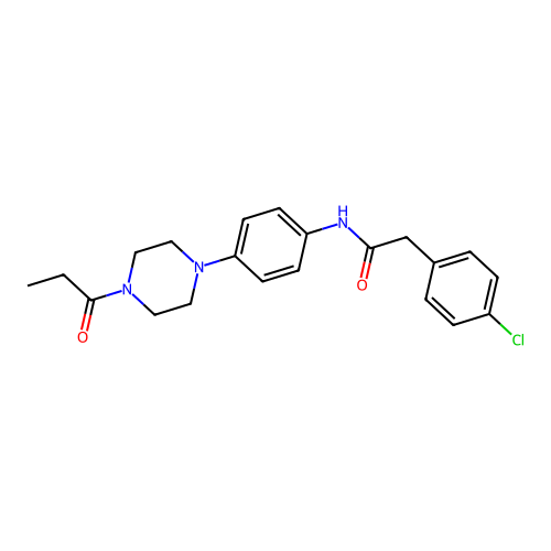 2-(4-chlorophenyl)-N-[4-(4-propanoylpiperazin-1-yl)phenyl]acetamide structure