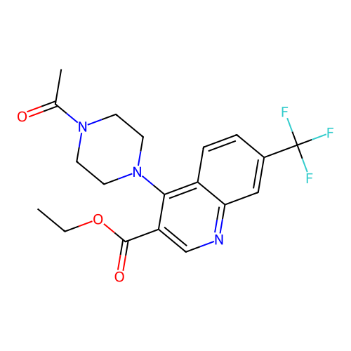 Ethyl 4-(4-acetylpiperazin-1-yl)-7-(trifluoromethyl)quinoline-3-carboxylate structure