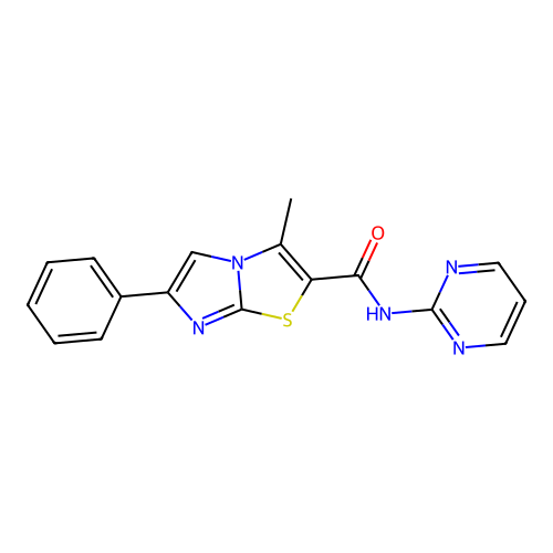 3-methyl-6-phenyl-N-(pyrimidin-2-yl)imidazo[2,1-b]thiazole-2-carboxamide structure
