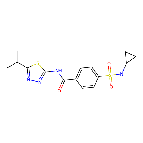 4-(N-cyclopropylsulfamoyl)-N-(5-isopropyl-1,3,4-thiadiazol-2-yl)benzamide structure