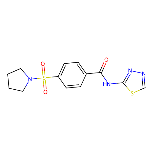 4-(pyrrolidin-1-ylsulfonyl)-N-(1,3,4-thiadiazol-2-yl)benzamide structure