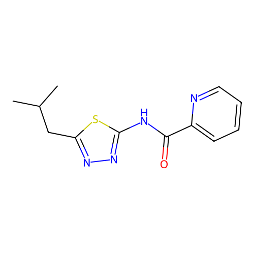 N-[5-(2-methylpropyl)-1,3,4-thiadiazol-2-yl]pyridine-2-carboxamide structure