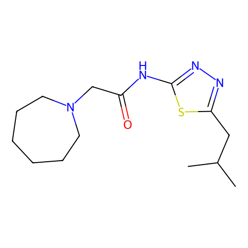 2-(azepan-1-yl)-N-(5-isobutyl-1,3,4-thiadiazol-2-yl)acetamide structure