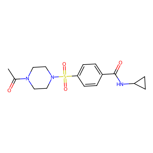 4-((4-acetylpiperazin-1-yl)sulfonyl)-N-cyclopropylbenzamide structure