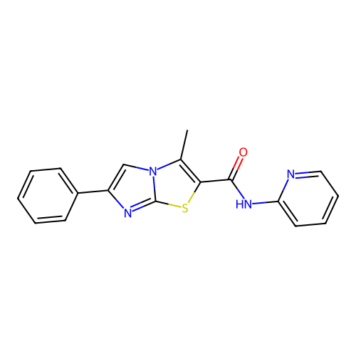 3-methyl-6-phenyl-N-pyridin-2-ylimidazo[2,1-b][1,3]thiazole-2-carboxamide structure
