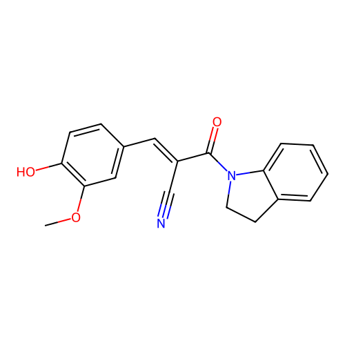(2E)-2-(2,3-dihydro-1H-indol-1-ylcarbonyl)-3-(4-hydroxy-3-methoxyphenyl)prop-2-enenitrile structure