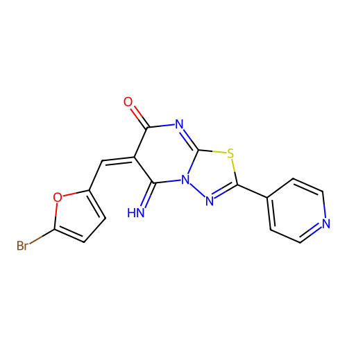 (6E)-6-[(5-bromofuran-2-yl)methylidene]-5-imino-2-pyridin-4-yl-[1,3,4]thiadiazolo[3,2-a]pyrimidin-7-one structure