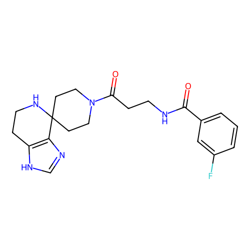 3-fluoro-N-(3-oxo-3-(1,5,6,7-tetrahydrospiro[imidazo[4,5-c]pyridine-4,4'-piperidin]-1'-yl)propyl)benzamide structure