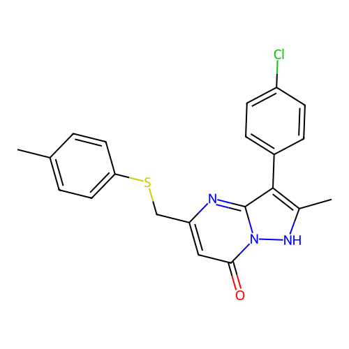 3-(4-chlorophenyl)-2-methyl-5-{[(4-methylphenyl)sulfanyl]methyl}pyrazolo[1,5-a]pyrimidin-7(4H)-one structure