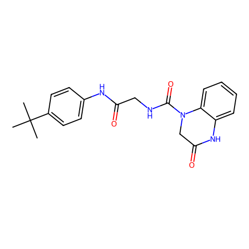 N-[2-(4-tert-butylanilino)-2-oxoethyl]-3-oxo-2,4-dihydroquinoxaline-1-carboxamide structure
