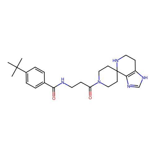 4-(tert-butyl)-N-(3-oxo-3-(1,5,6,7-tetrahydrospiro[imidazo[4,5-c]pyridine-4,4'-piperidin]-1'-yl)propyl)benzamide structure