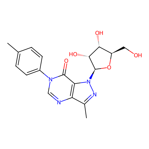 1-(3,4-Dihydroxy-5-hydroxymethyl-tetrahydro-furan-2-yl)-3-methyl-6-p-tolyl-1,6-dihydro-pyrazolo(4,3-d)pyrimidin-7-one structure