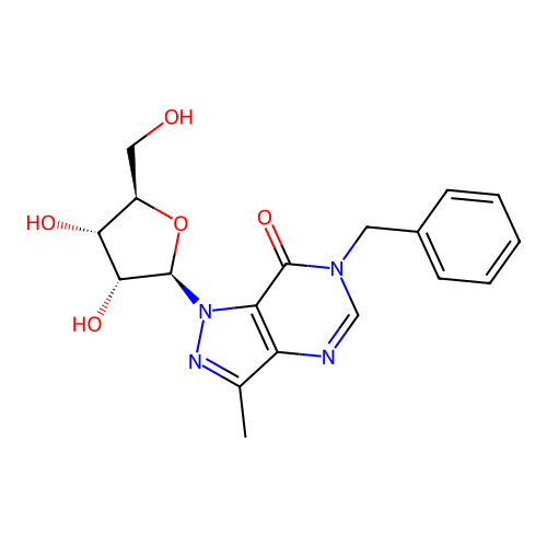 6-Benzyl-1-(3,4-dihydroxy-5-hydroxymethyl-tetrahydro-furan-2-yl)-3-methyl-1,6-dihydro-pyrazolo(4,3-d)pyrimidin-7-one structure