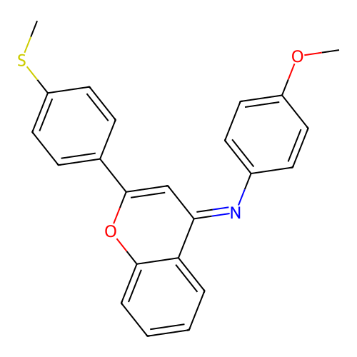 (E)-4-methoxy-N-(2-(4-(methylthio)phenyl)-4H-chromen-4-ylidene)aniline structure