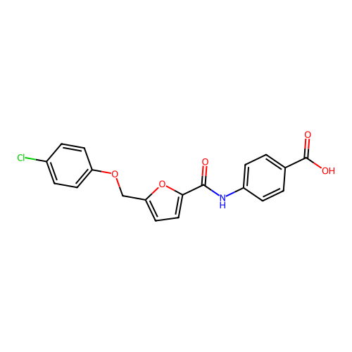 4-[({5-[(4-Chlorophenoxy)methyl]furan-2-yl}carbonyl)amino]benzoic acid structure
