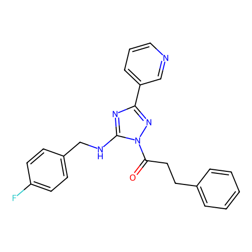 1-(5-((4-fluorobenzyl)amino)-3-(pyridin-3-yl)-1H-1,2,4-triazol-1-yl)-3-phenylpropan-1-one structure