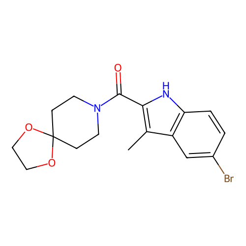 (5-bromo-3-methyl-1H-indol-2-yl)(1,4-dioxa-8-azaspiro[4.5]dec-8-yl)methanone structure