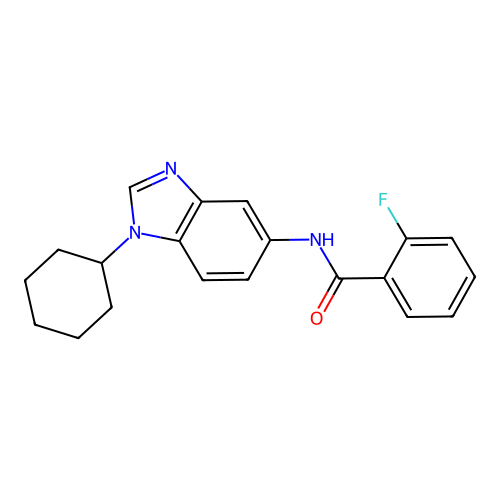 N-(1-cyclohexylbenzimidazol-5-yl)-2-fluorobenzamide structure
