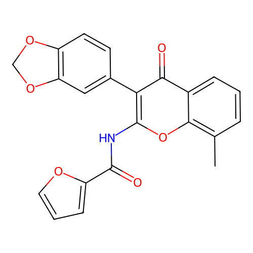 N-[3-(1,3-benzodioxol-5-yl)-8-methyl-4-oxochromen-2-yl]furan-2-carboxamide structure
