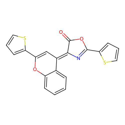 (4Z)-2-thiophen-2-yl-4-(2-thiophen-2-ylchromen-4-ylidene)-1,3-oxazol-5-one structure