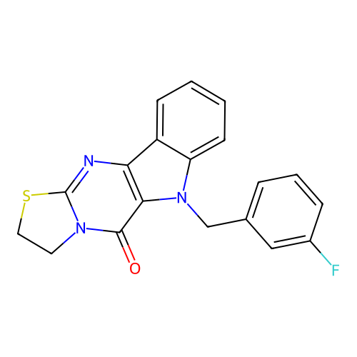 6-(3-fluorobenzyl)-2,3-dihydrothiazolo[3',2':1,2]pyrimido[5,4-b]indol-5(6H)-one structure