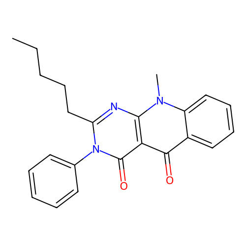 10-methyl-2-pentyl-3-phenylpyrimido[4,5-b]quinoline-4,5(3H,10H)-dione structure
