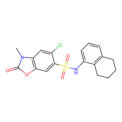 5-chloro-3-methyl-2-oxo-N-(5,6,7,8-tetrahydronaphthalen-1-yl)-2,3-dihydro-1,3-benzoxazole-6-sulfonamide structure