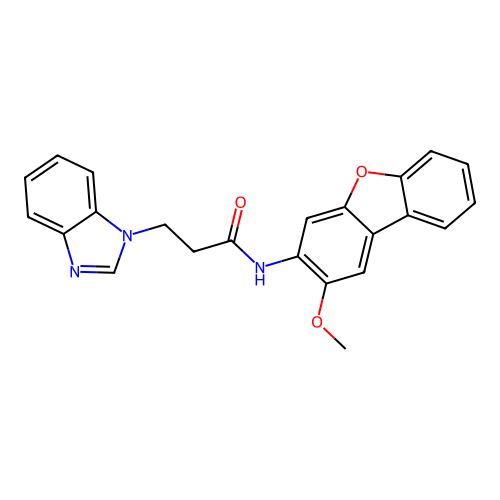 3-(1H-benzimidazol-1-yl)-N-(2-methoxydibenzo[b,d]furan-3-yl)propanamide structure