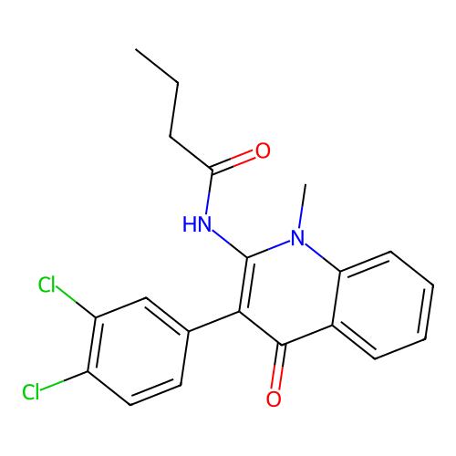 N-[3-(3,4-dichlorophenyl)-1-methyl-4-oxo-1,4-dihydroquinolin-2-yl]butanamide structure