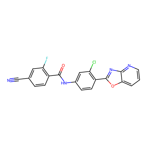 N-[3-chloro-4-([1,3]oxazolo[4,5-b]pyridin-2-yl)phenyl]-4-cyano-2-fluorobenzamide structure
