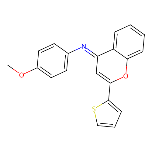 4-methoxy-N-[(4E)-2-(thiophen-2-yl)-4H-chromen-4-ylidene]aniline structure
