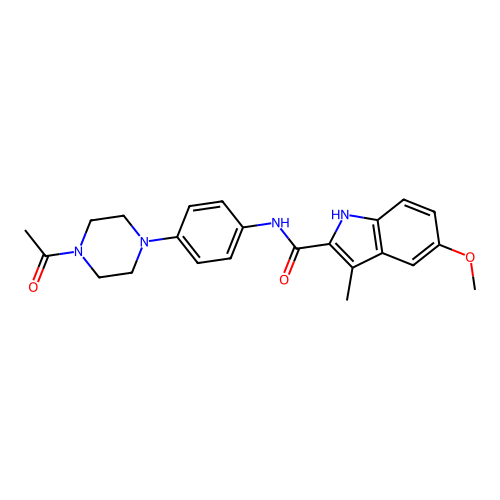 N-[4-(4-acetylpiperazin-1-yl)phenyl]-5-methoxy-3-methyl-1H-indole-2-carboxamide structure