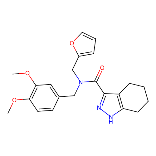 N-(3,4-dimethoxybenzyl)-N-(furan-2-ylmethyl)-4,5,6,7-tetrahydro-1H-indazole-3-carboxamide structure