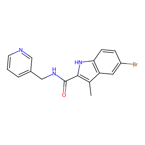 5-bromo-3-methyl-N-(pyridin-3-ylmethyl)-1H-indole-2-carboxamide structure